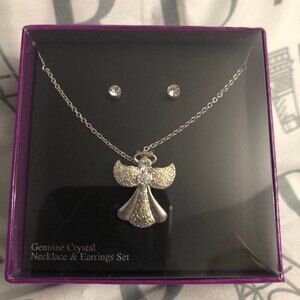 Genuine Crystal Angel Necklace & Earring Set NIB